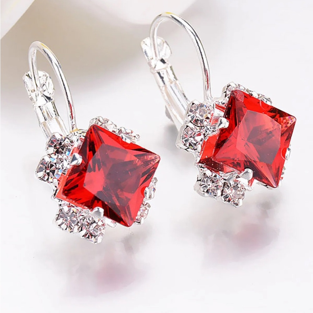 Ruby red rhinestone drop earrings